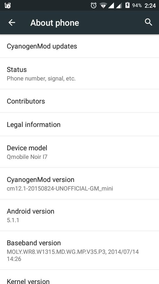 Cm 12.1 beta 4 for Qmobile Noir i7