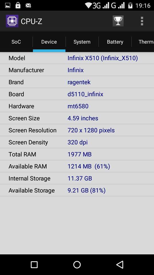 Infinix Hot 2 CPU Z 