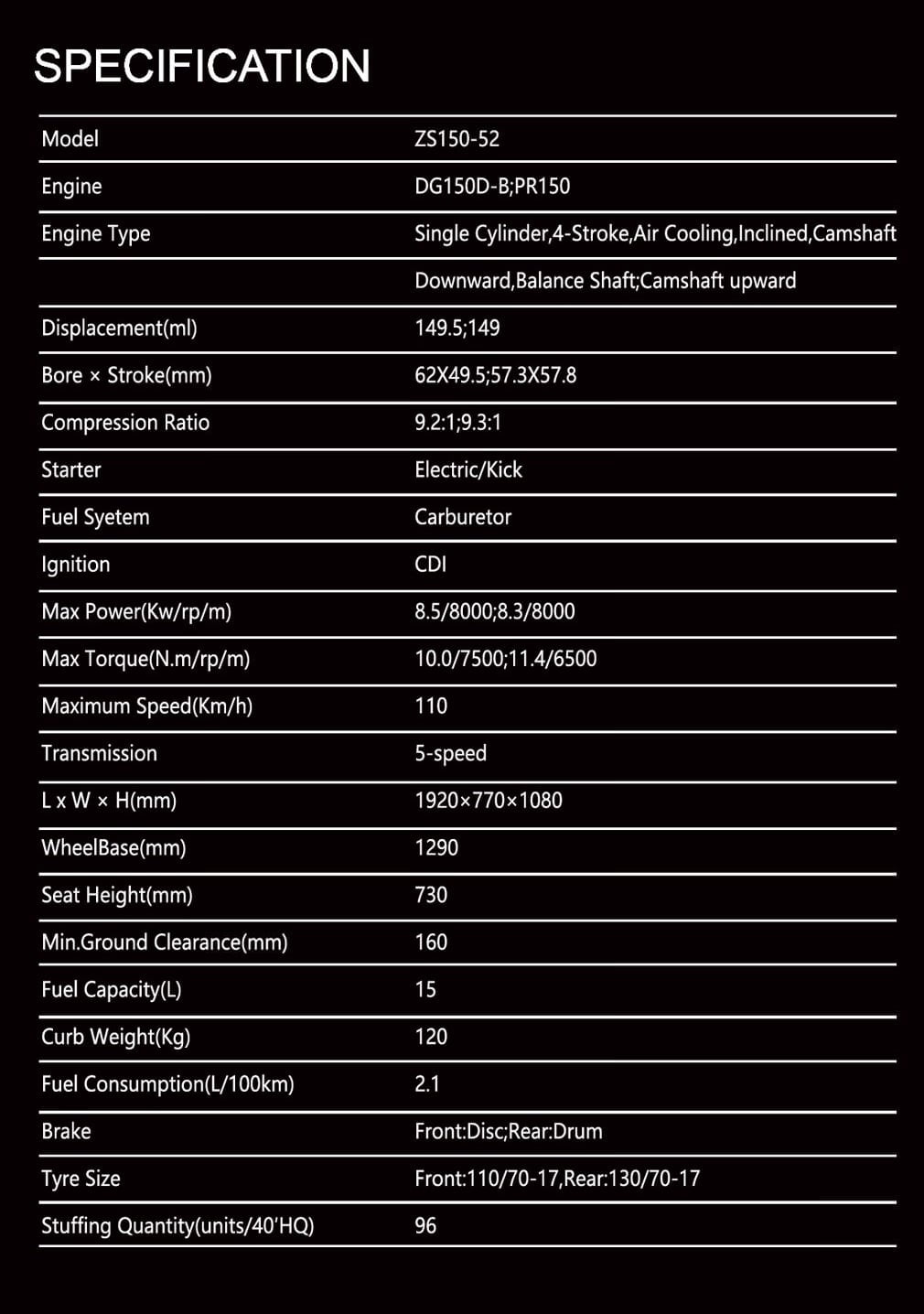 Hi Speed 150 Specifications