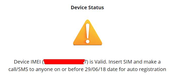 Device Status : Device IMEI is Valid