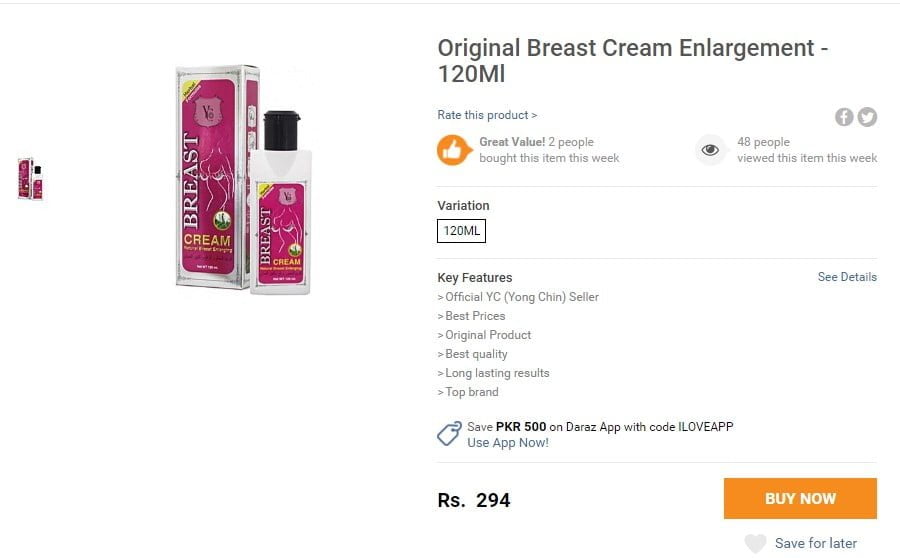 Daraz.pk selling Breast Cream Enlargment