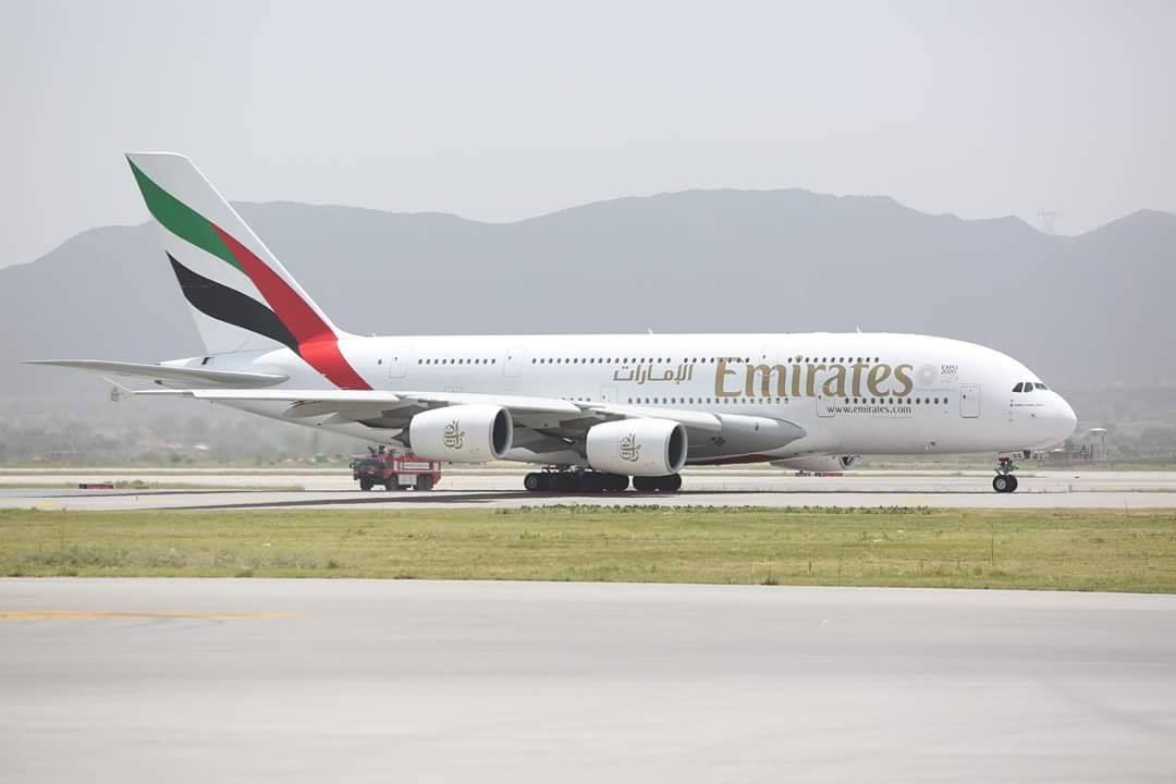 Emirates special A380 flight lands at New Islamabad Airport 