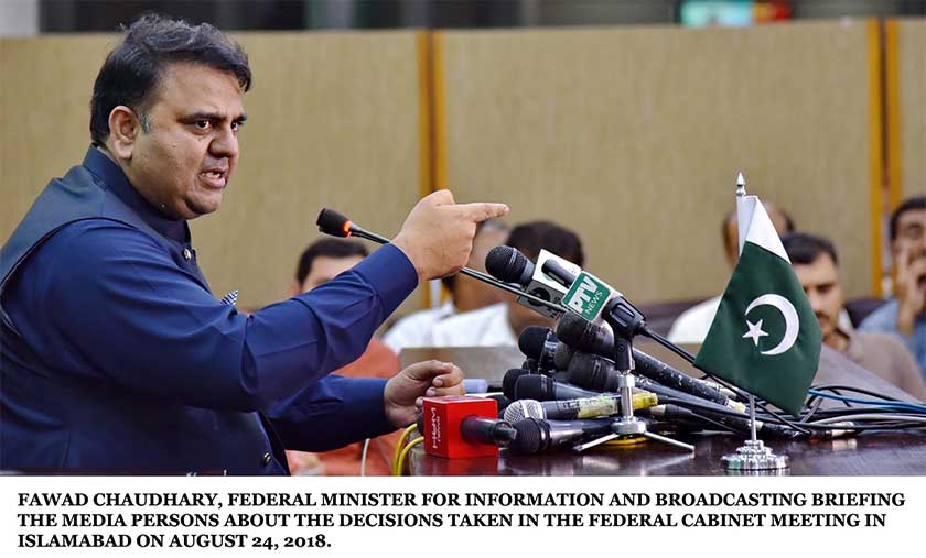 Information Minister Fawad Chaudhry briefs media on Federal Cabinet meeting in Islamabad