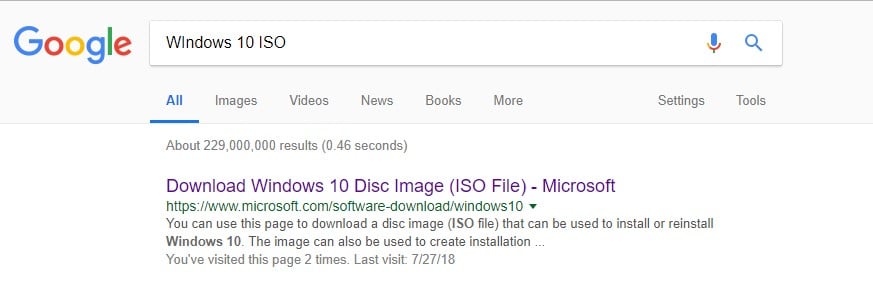 Windows 10 ISO - Google Search (Screenshot)