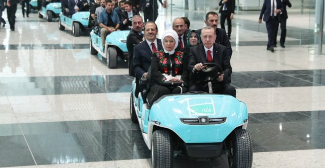 Erdogan with his wife at inauguration of Grand International Airport