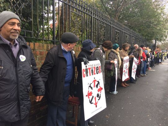 human chain outside Newcastle Central Mosque