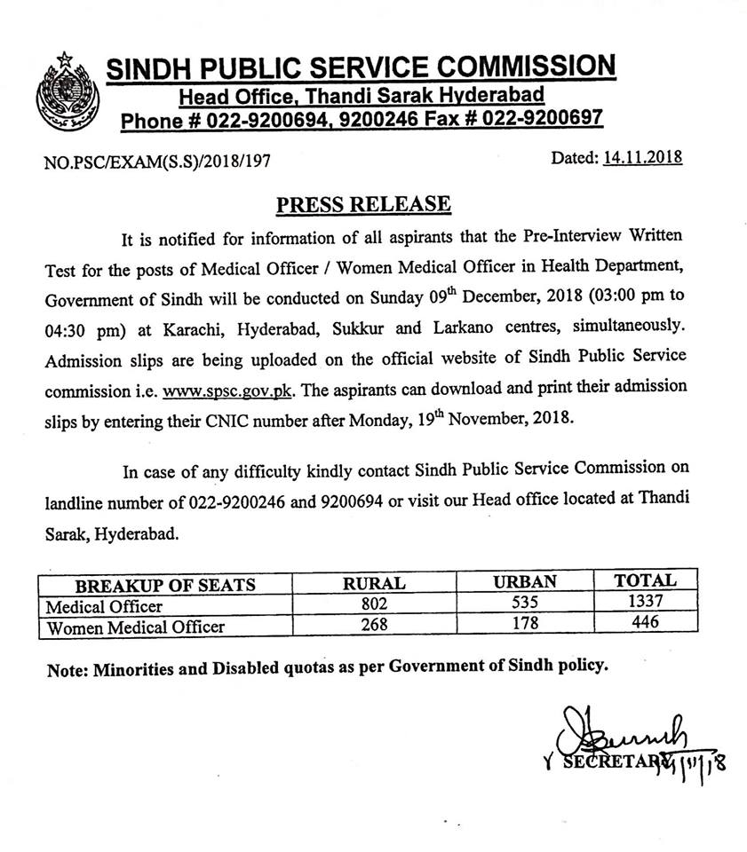                    SINDH PUBLIC SERVICE COMMISSION 