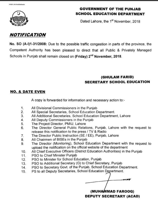 TLP announced Countrywide Strike on 2nd November