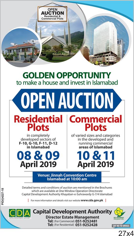 CDA to hold Auction of Residential & Commercial plots in April