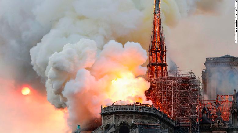 Notre Dame cathedral on fire in Paris