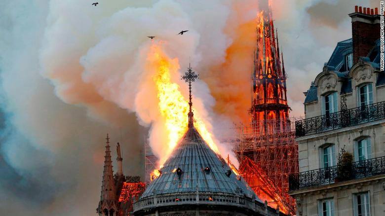 Notre Dame cathedral on fire in Paris