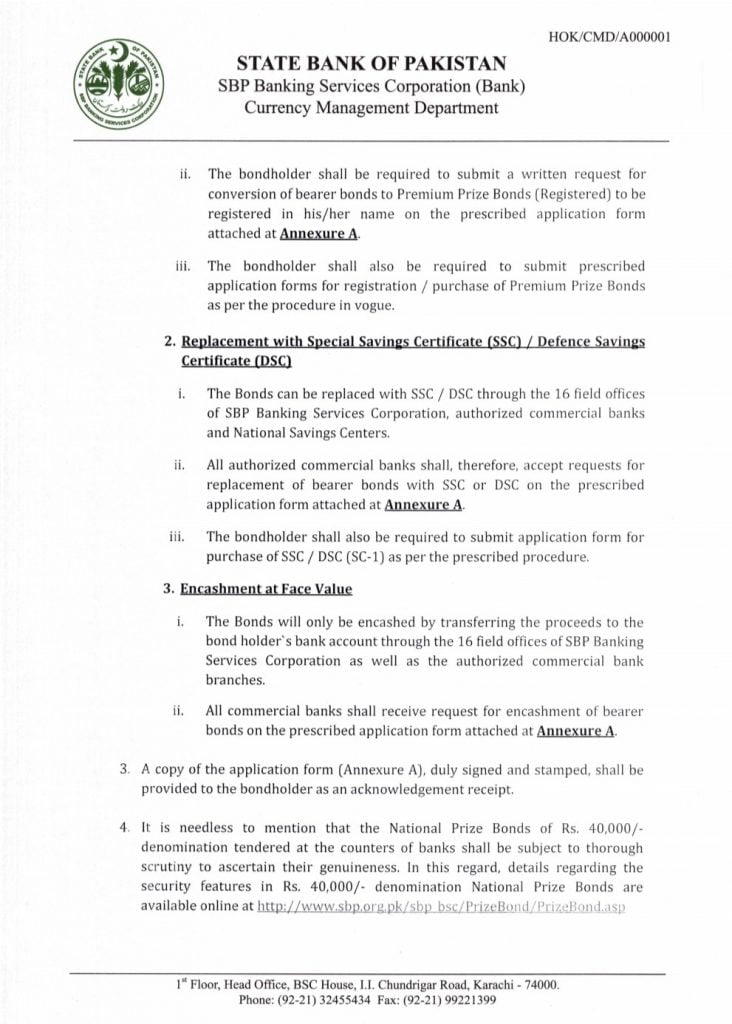 State Bank of Pakistan issued a notification regarding Prize Bonds of worth Rs 40,000/-