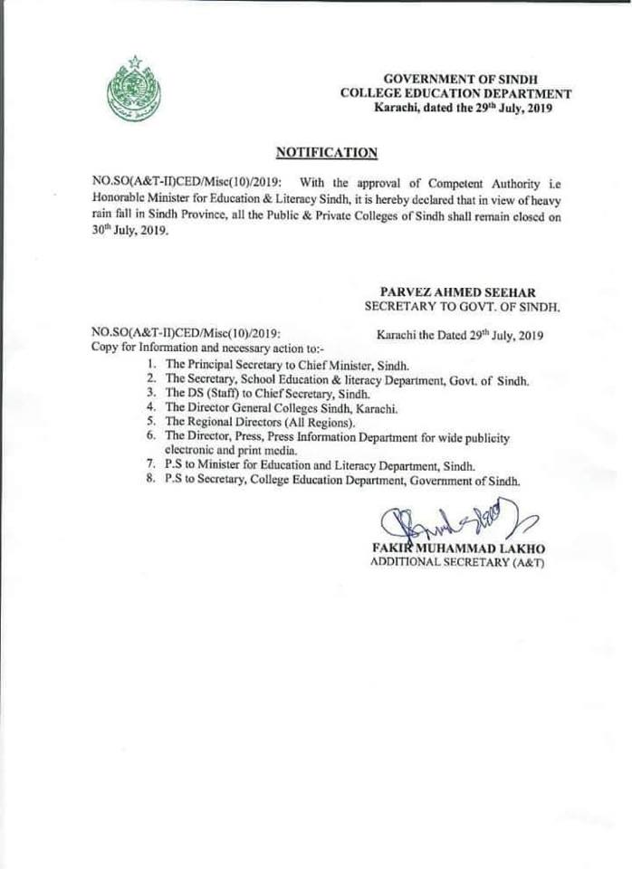  Government of Sindh School Education and Literacy Department Notification 