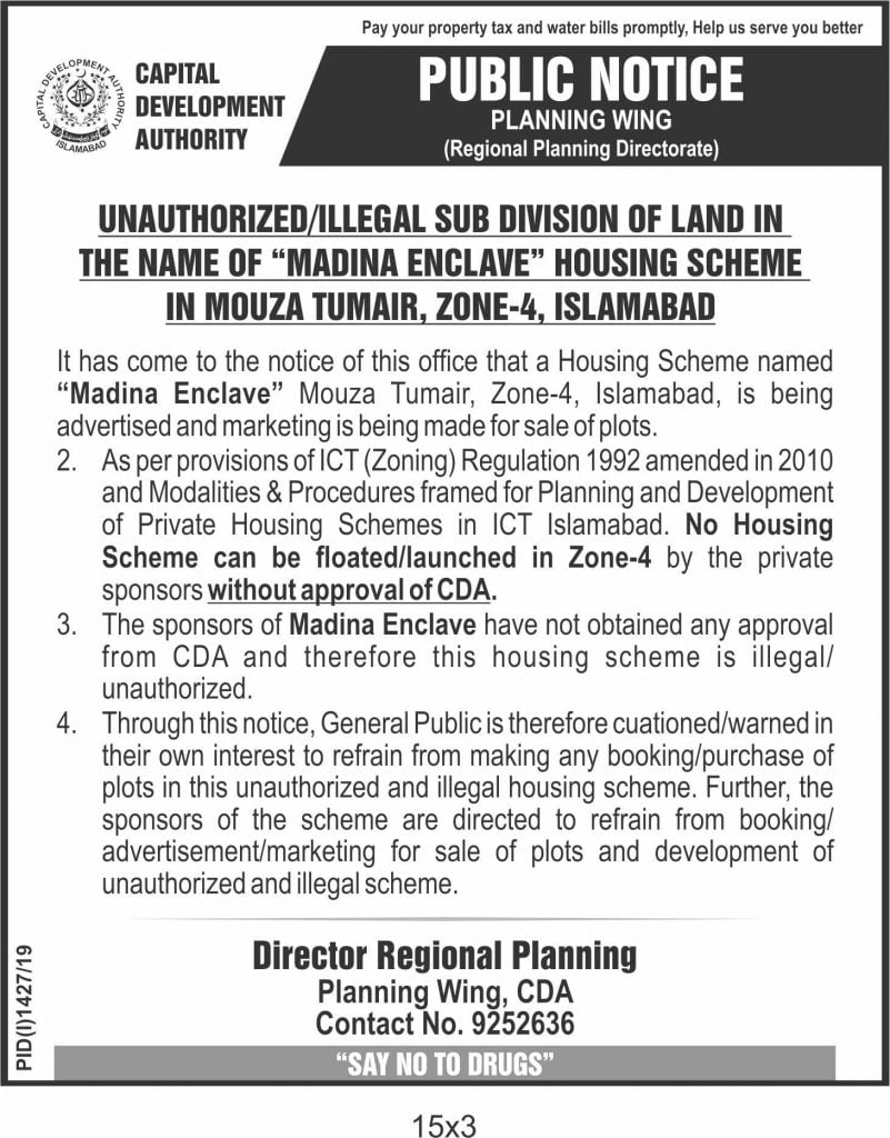 Madina Enclave housing scheme is illegal: CDA 