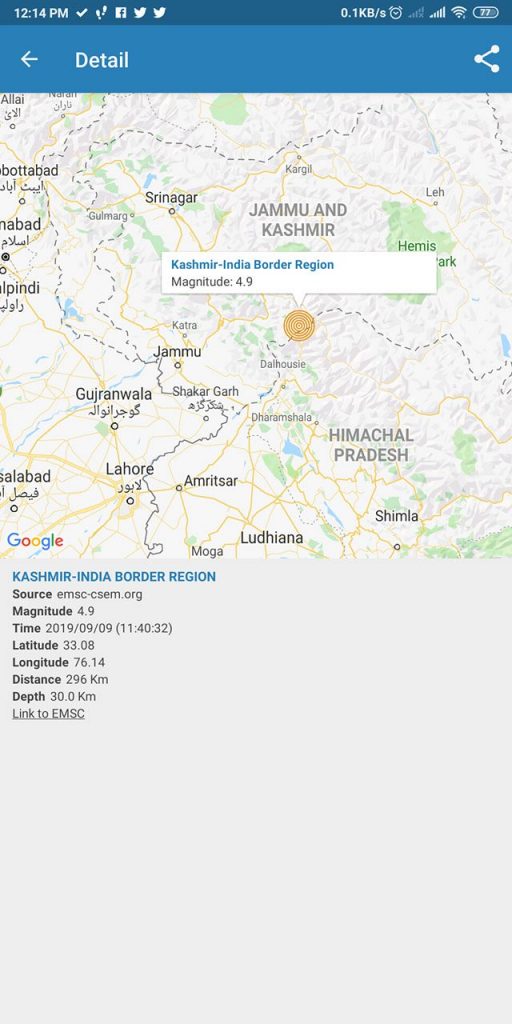 4.9 Magnitude Earthquake jolts Kashmir and Islamabad 