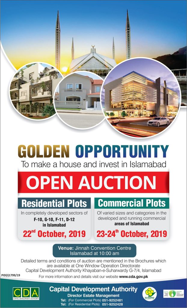 Open Auction of Residential and Commercial Plots in Islamabad