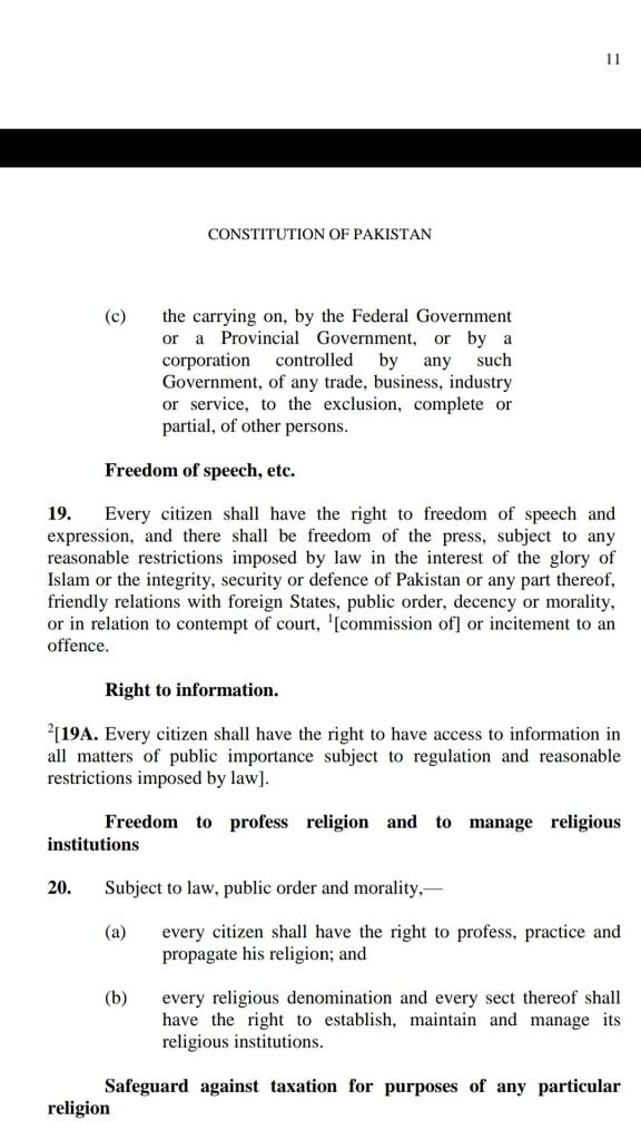 ARticle 19, Constitution of Pakistan