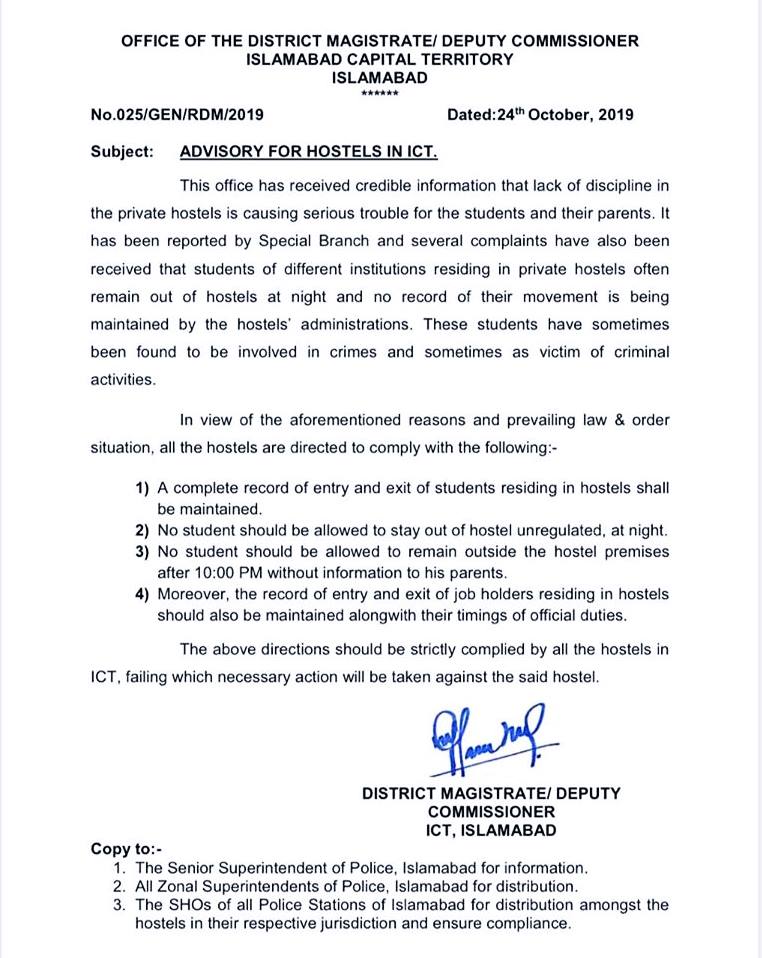 advisory for hostels 