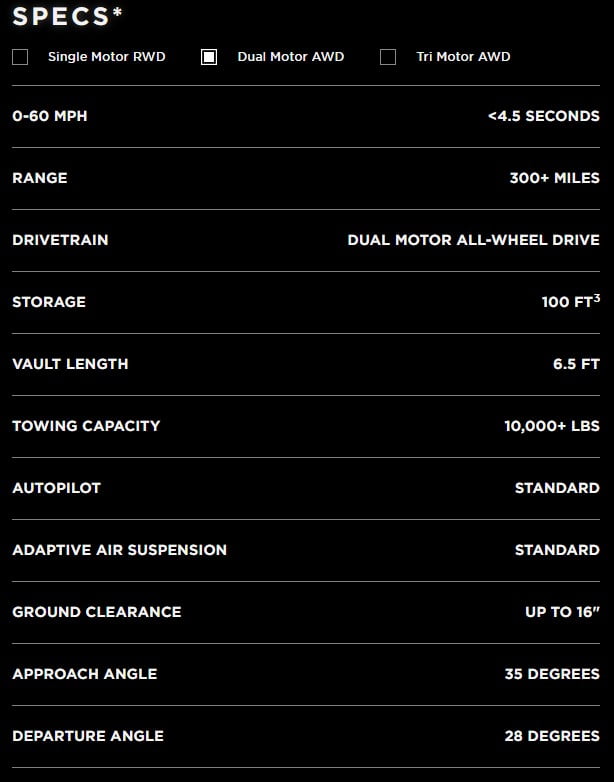 Tesla Cybertruck Single Motor Specs