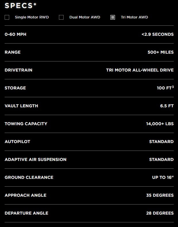 Tesla Cybertruck Single Motor Specs