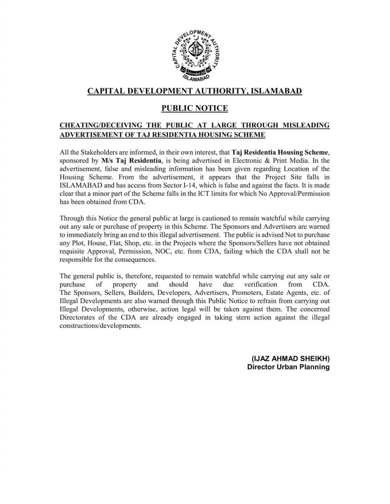 Taj Residentia Public Notice Copy