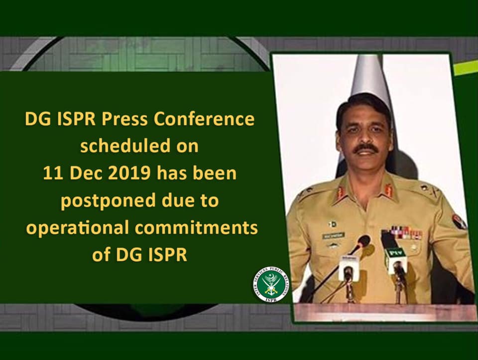 DG ISPR Press Conference Postponed 