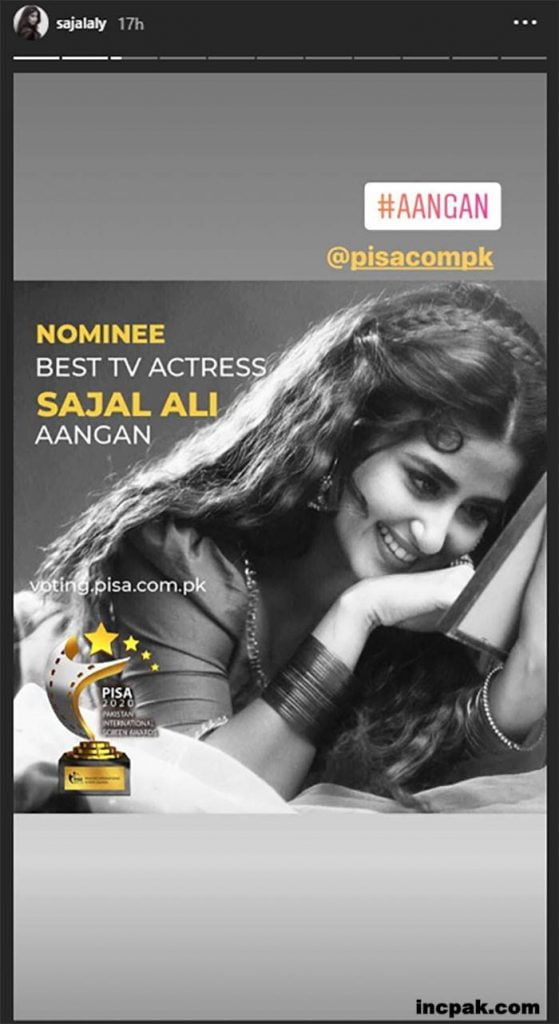 Sajal Ali Nominated Best TV Actress PISA 2020