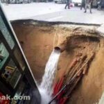 China Sinkhole 6 dead as bus falls into the ground and explodes