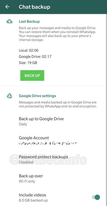 WhatsApp backups Password Protect backups