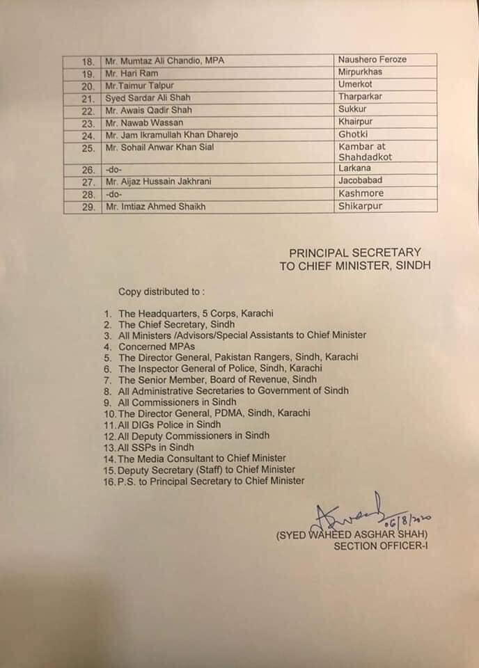 Chief Minister's secretariat Sindh issued a notification