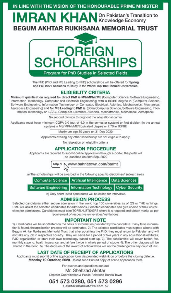 Bahria Town Foreign Scholarships