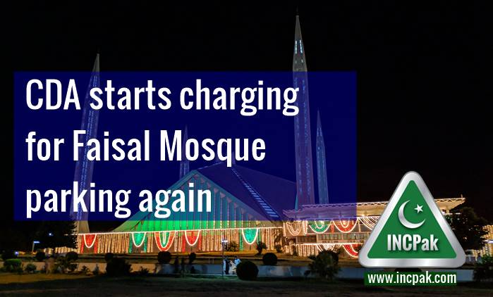 CDA starts charging for Faisal Mosque parking again