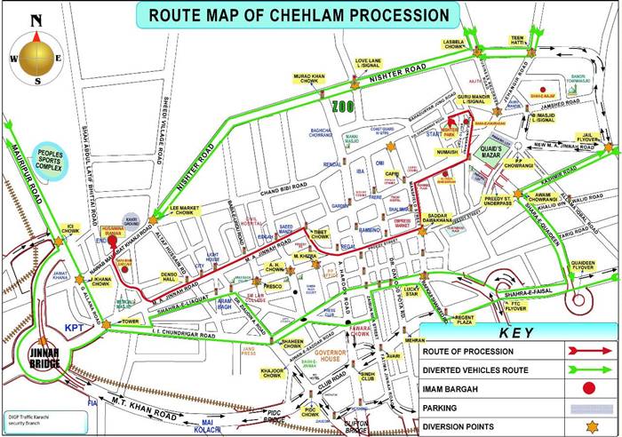 KARACHI TRAFFIC POLICE: Route Map of Chehlum Procession