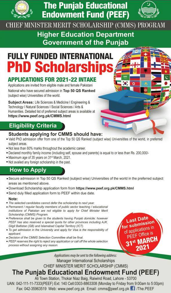 CMMS Program, PhD Scholarships