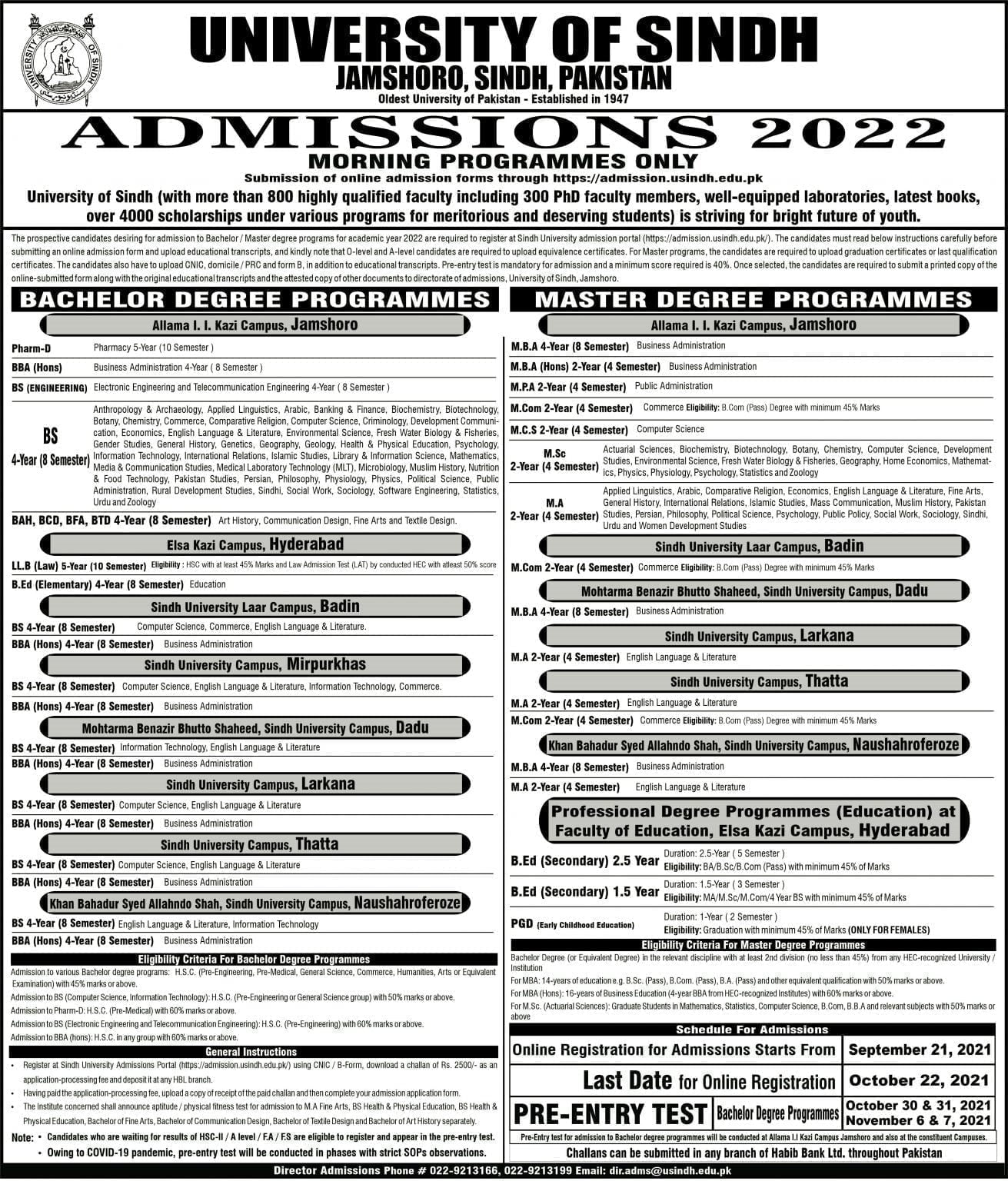 university of sindh phd admission 2022