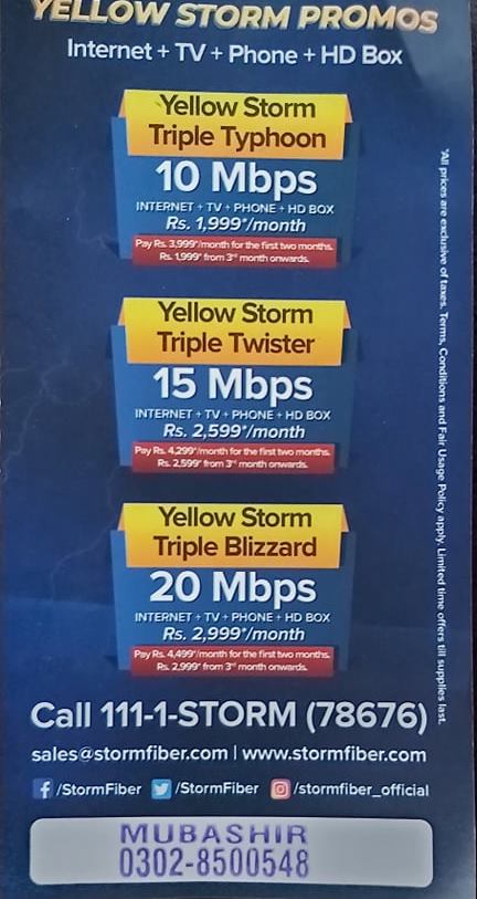 Yellow Storm Promos  - Stormfiber Promotional Packages in Islamabad