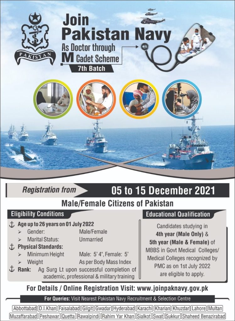 Join Pakistan Navy As Doctor Through M Cadet Scheme Batch 7