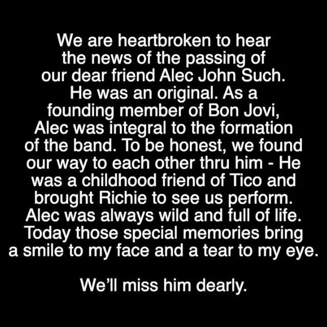 Alec John Such founding member of Bon Jovi dies aged 70