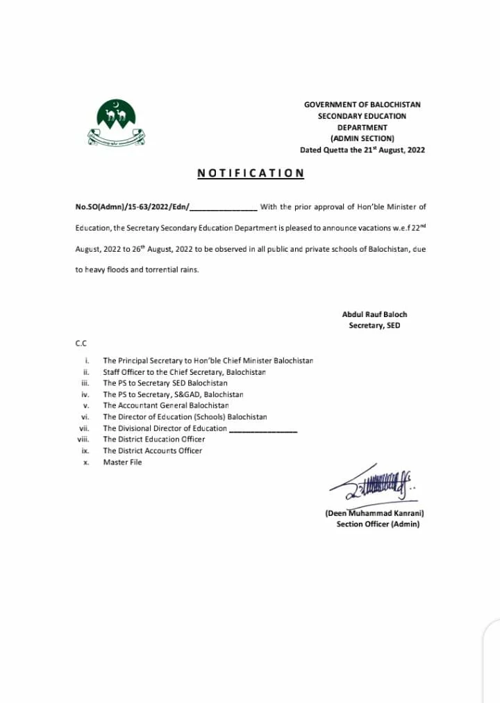 Balochistan Holiday, Balochistan Schools, Schools Balochistan, Balochistan Schools Closed