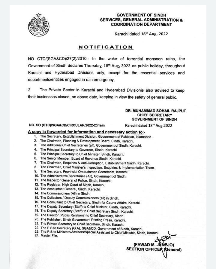 Public Holiday Karachi, Karachi Public Holiday, Hyderabad Public Holiday, Public Holiday Hyderabad, 18 August 2022