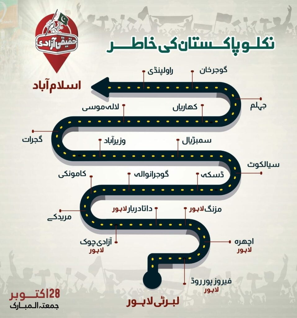 PTI Long March Route, Long March Route, Imran Khan Long March, PTI Long March