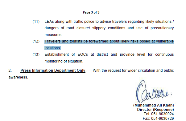 NDMA Travel Advisory, Travel Advisory