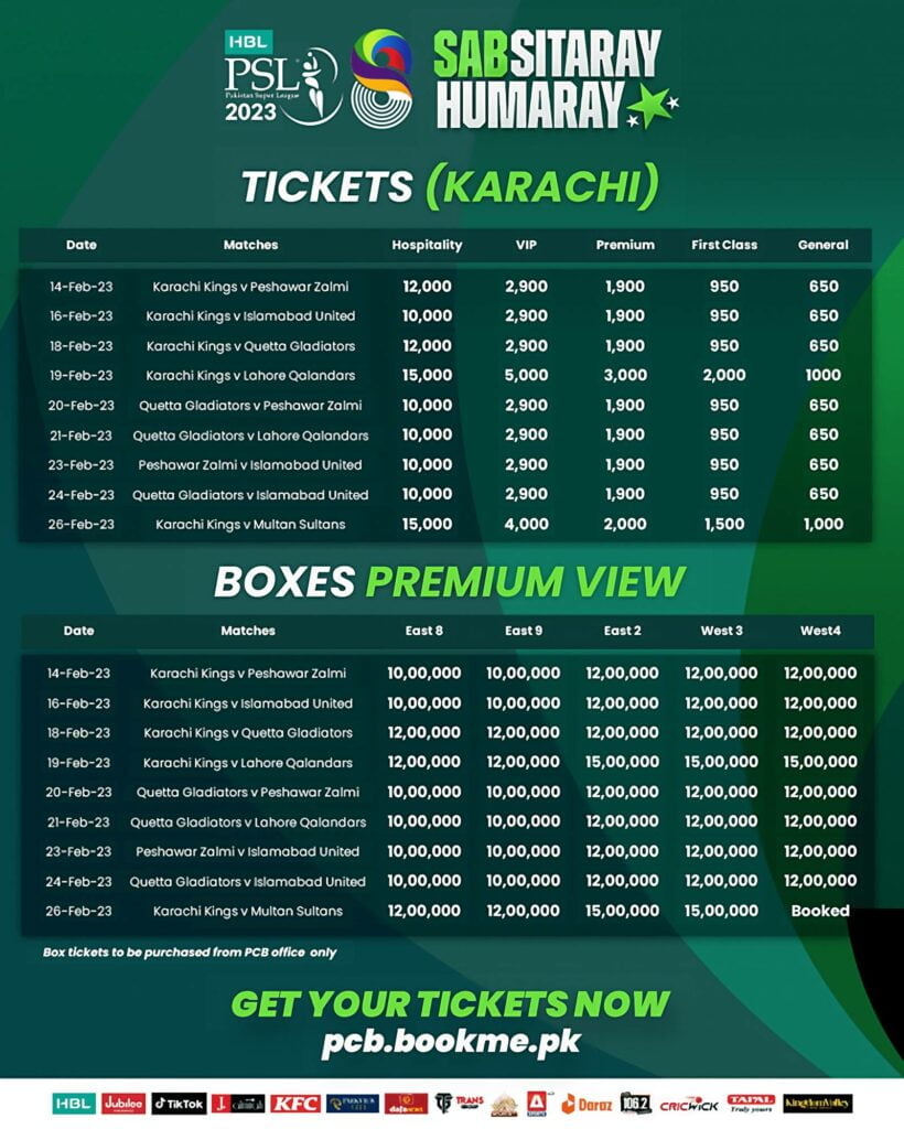 HBL PSL 8 2023 Ticket Price and Booking Information INCPak
