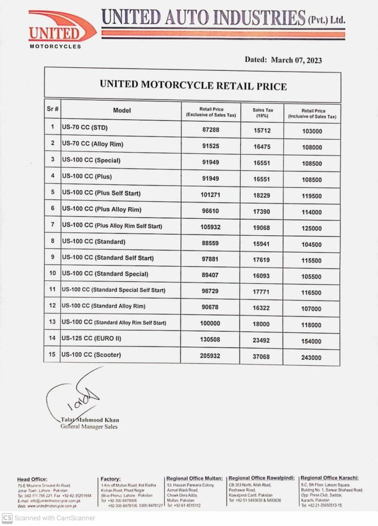 United Motorcycle Prices, United Motorcycle Prices in Pakistan, United Bike Prices