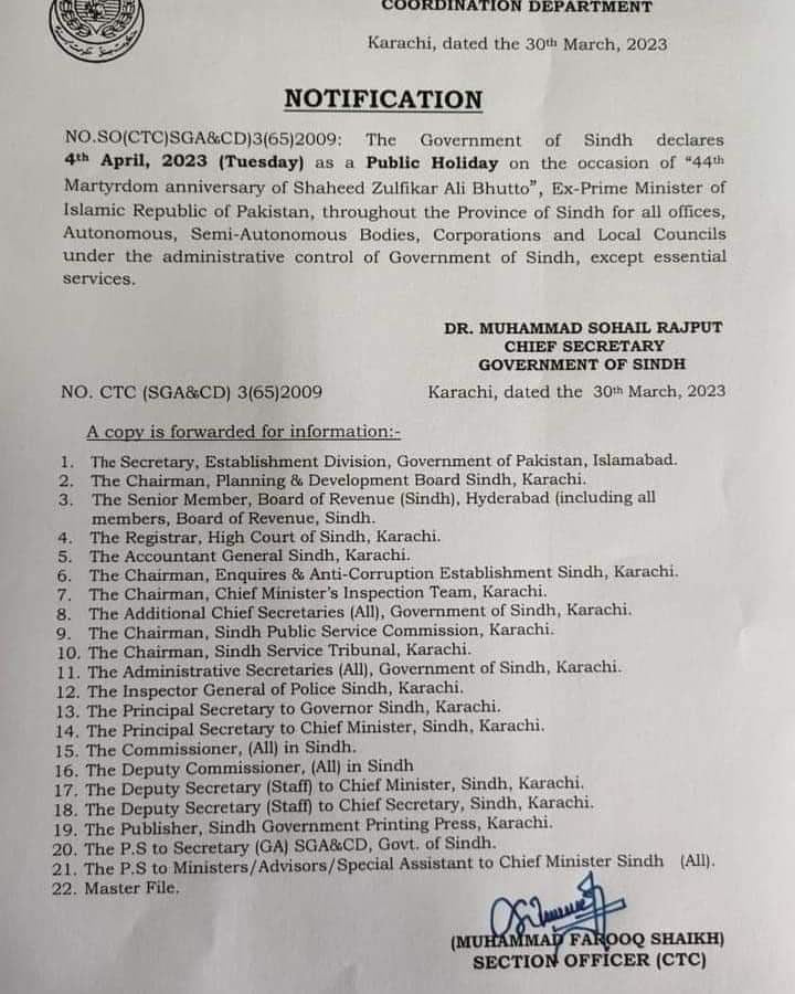 Sindh Public Holiday, Sindh Holiday, 4 April
