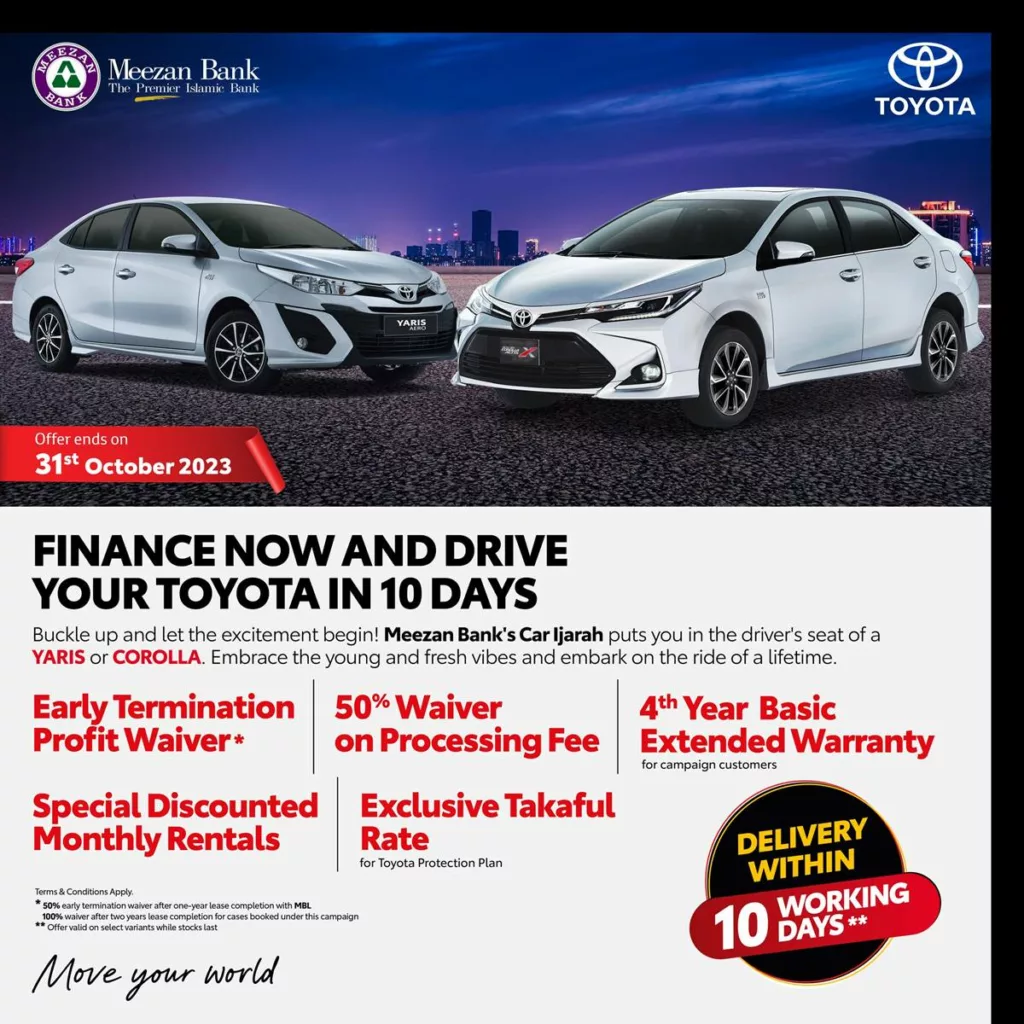 Toyota Corolla Installment Plan, Toyota Yaris Installment Plan, Toyota Corolla, Toyota Yaris, Meezan Bank, Faysal Bank