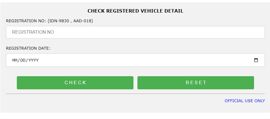 Check Registered Vehicle Details Screenshot 