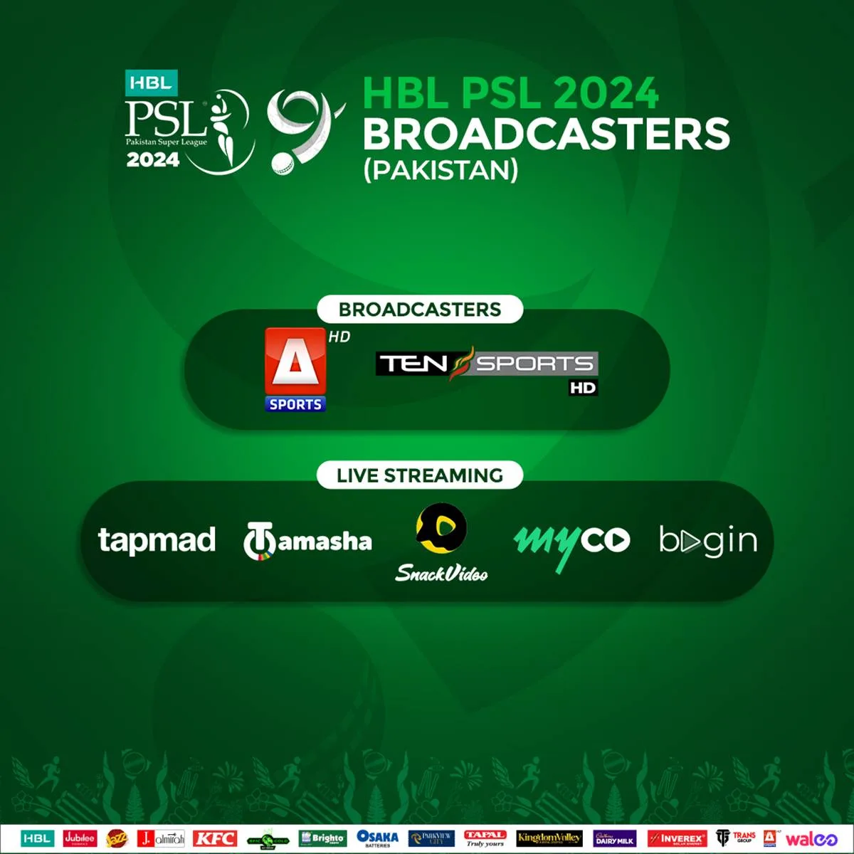 PSL 9 Broadcasters and Live Stream Services