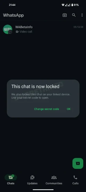 WhatsApp Chat Lock Screenshot by WABetaInfo