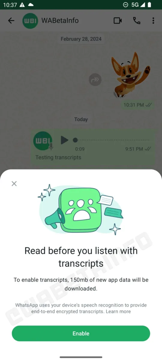 WhatsApp Voice-To-Text Feature